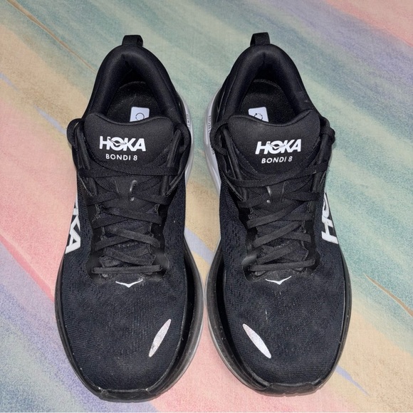 HOKA Bondi 8 running shoes black white size 9.5 men’s